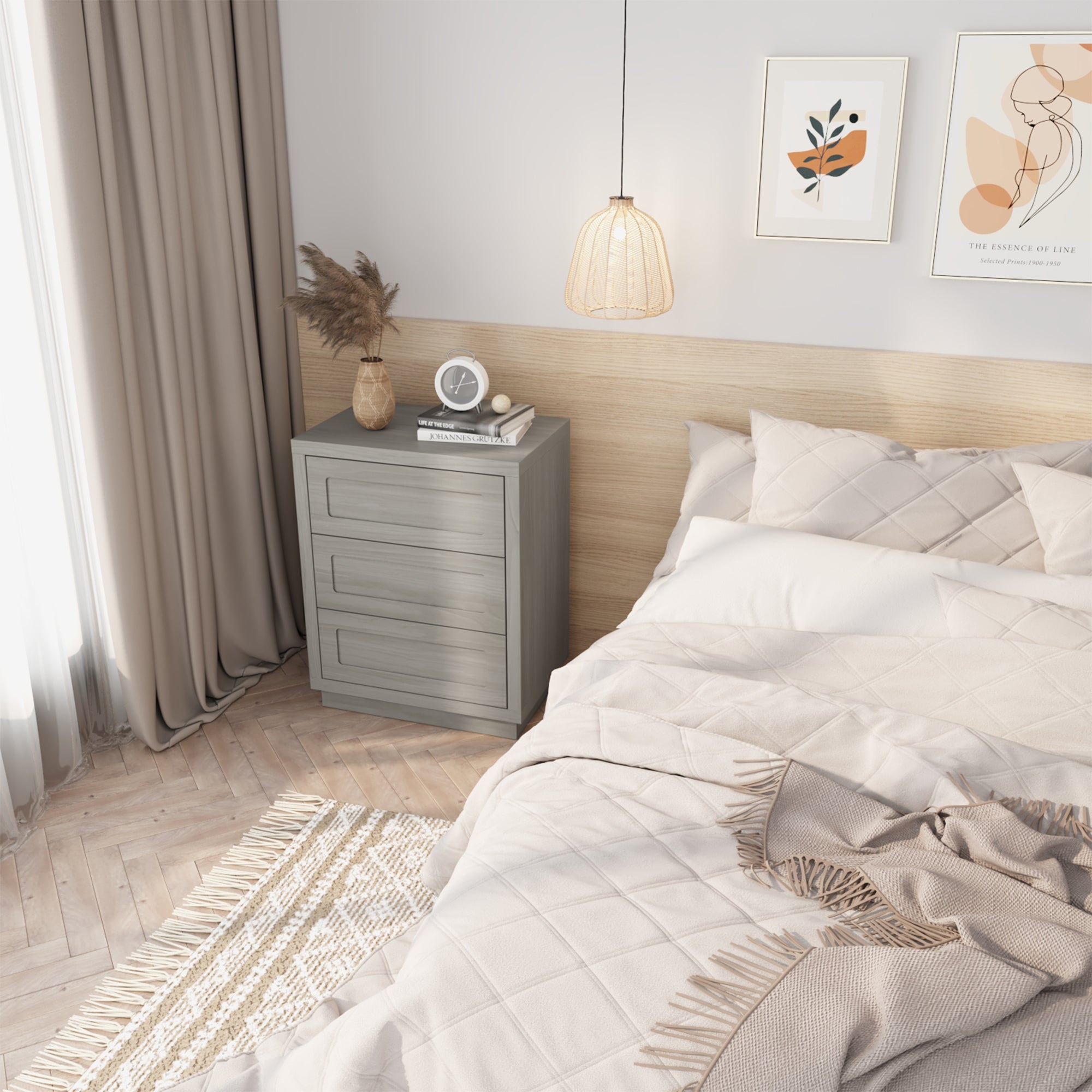 Table de Chevet avec 3 Tiroirs pour Chambre, Petite Commode avec Aspect Bois, 60 x 40 x 76, Gris - 7