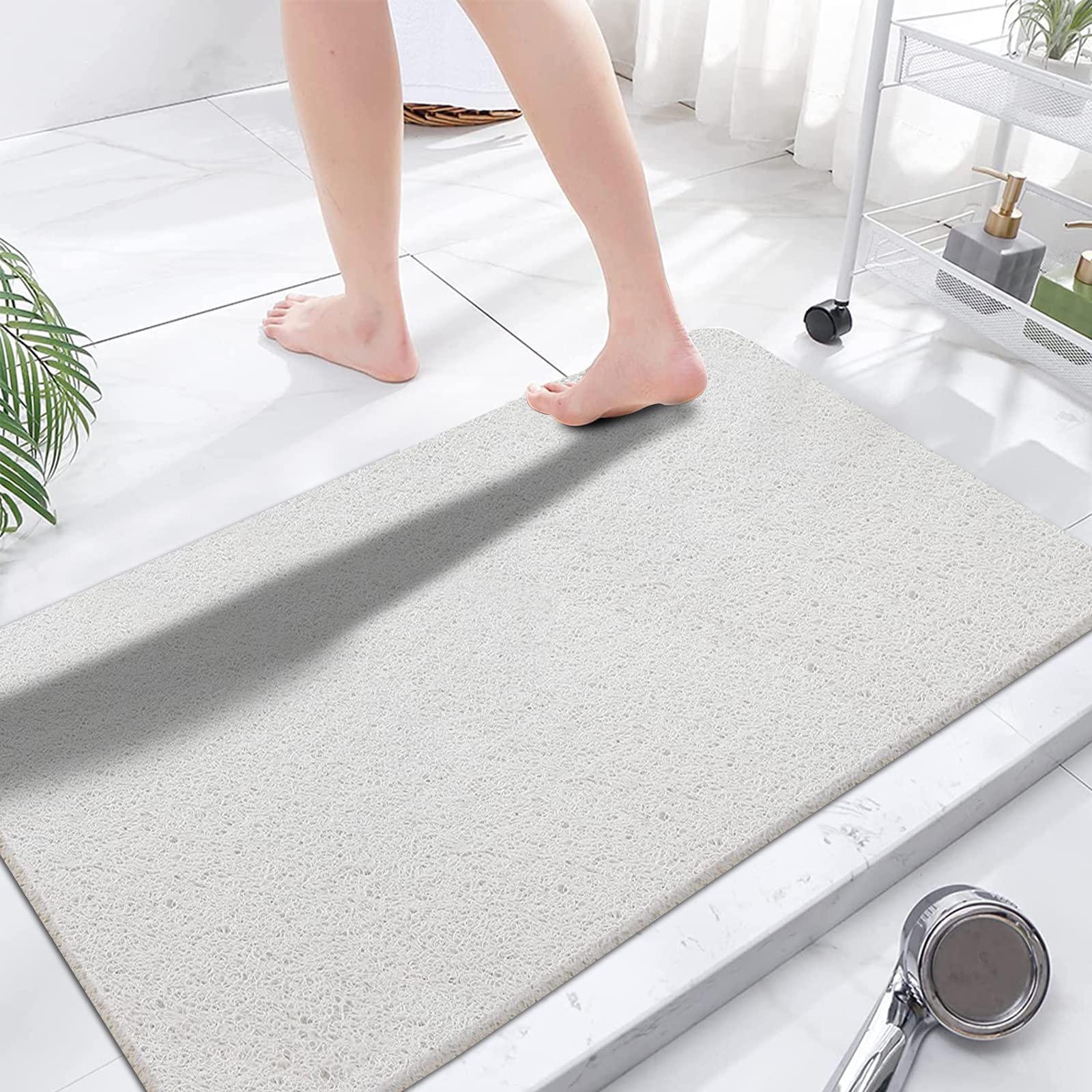 Tappetino Doccia Antiscivolo In PVC, 40x60 Cm Bianco, Fori Drenanti, Lavabile In Lavatrice, Tagliabile Su Misura