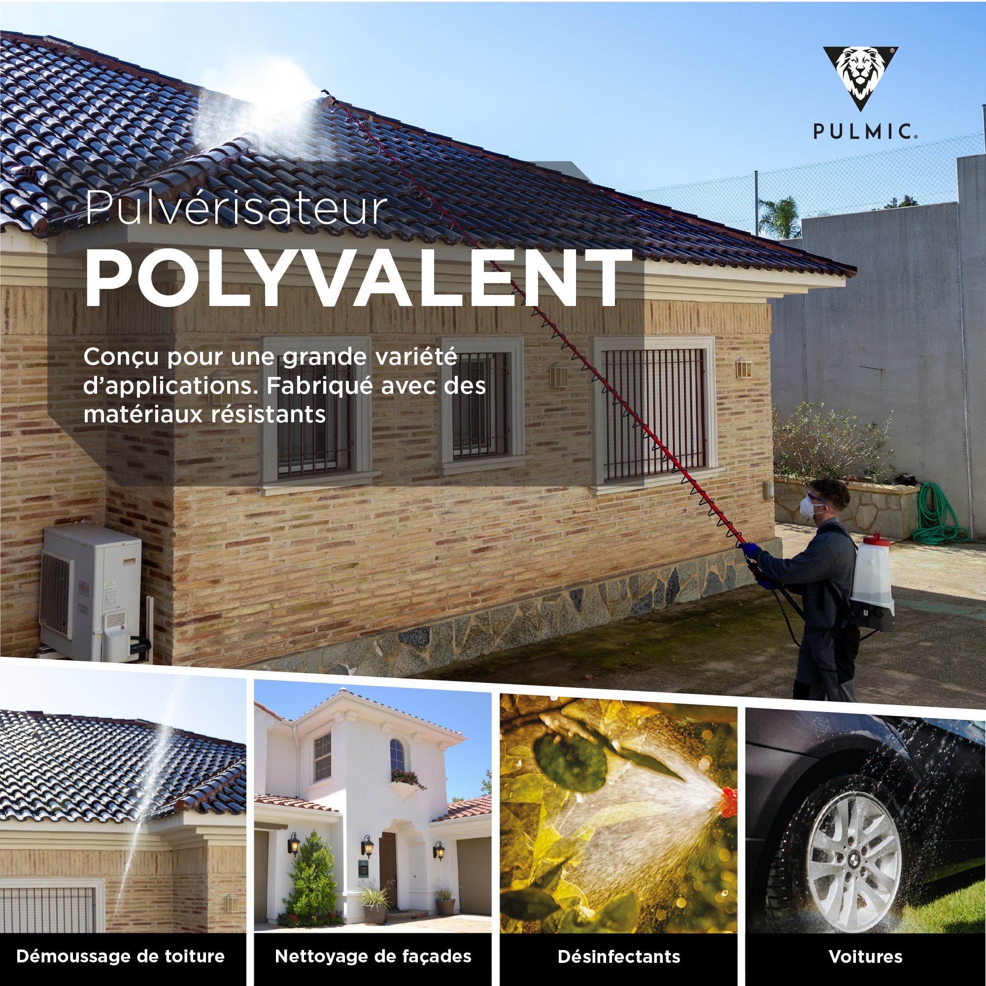Pulvérisateur Électrique Spécial Toiture et Nettoyage, 7 Bars Projette à 10m avec Lance en INOX, Kit de Buses, Batterie 18V, Réservoir 15L, Démoussage - 5