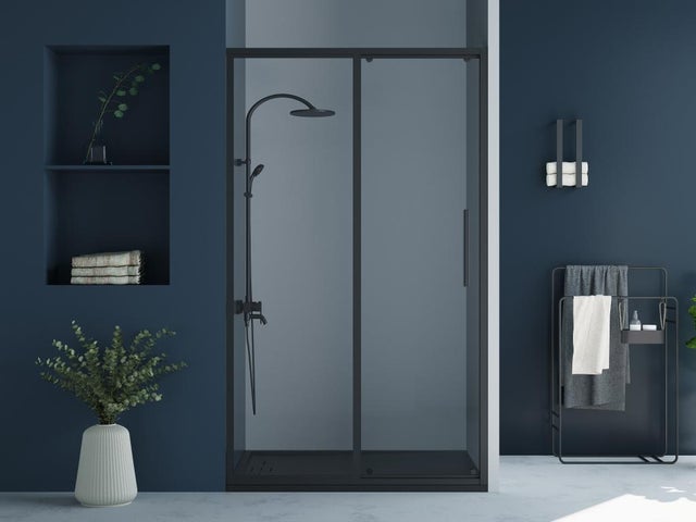 Puerta de ducha corredera negro mate estilo industrial - 120 x 195 cm - TORONI