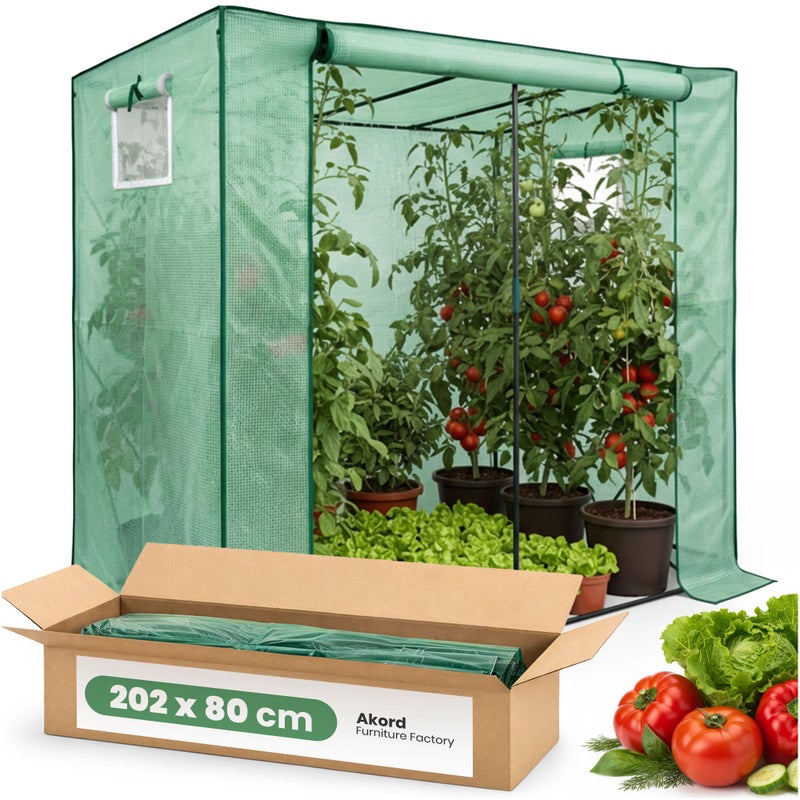 Szklarnia ogrodowa foliowa domek AKORD 1 drzwi 2 okna Zielona 202x80x170 cm