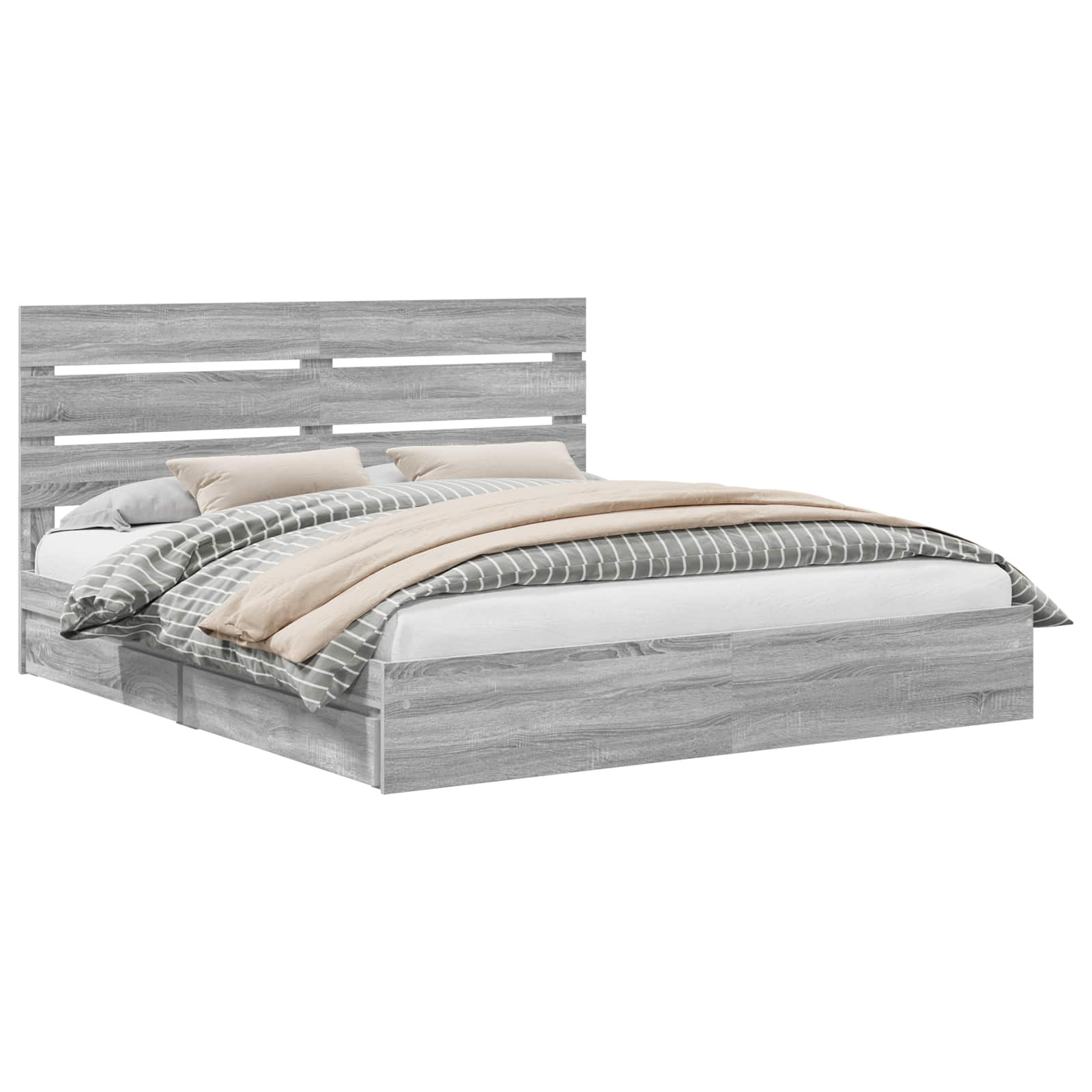 Lit avec rangement, panneau de bois, gris, pour la chambre, 180 × 200 cm - 2