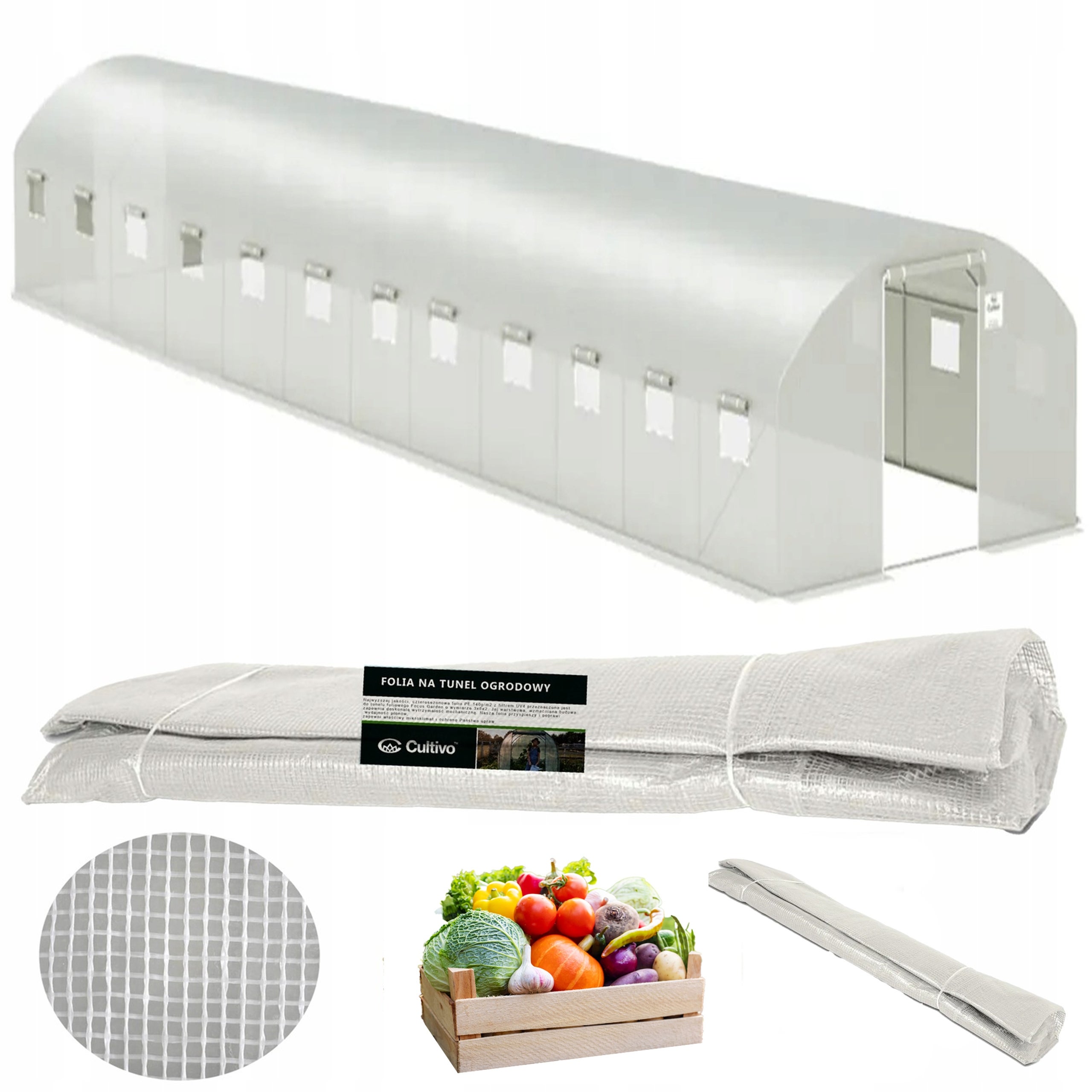 Folia Cultivo Poszycie Na Tunel Ogrodowy Szklarnia 4x12x2 Biały Podwójne Drzwi Uv 1 szt