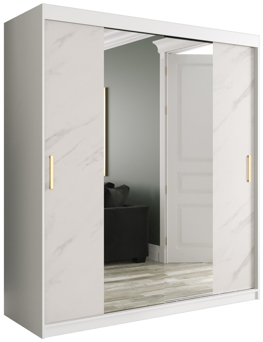 Szafa przesuwna garderoba MARMUR T1 180 x 62 x 200 cm Biały + Marmur Biały - Abiks Meble