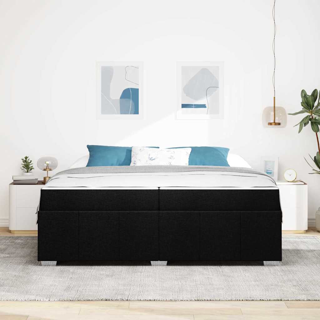 Cadre de lit avec matelas en tissu noir pour la chambre, 200 × 200 cm - 3