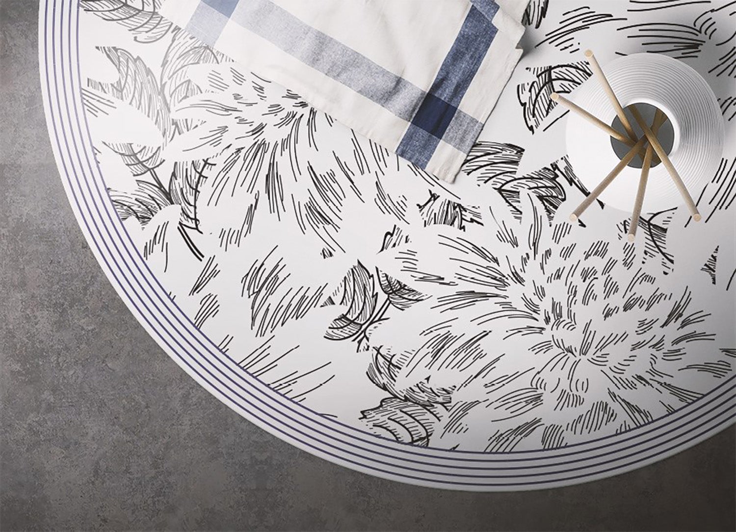 Tappeto vinilico rotondo contorni di boccioli, tappeto in vinile floreale fine decor elegante per interni 130x130 cm – Tulup - 3