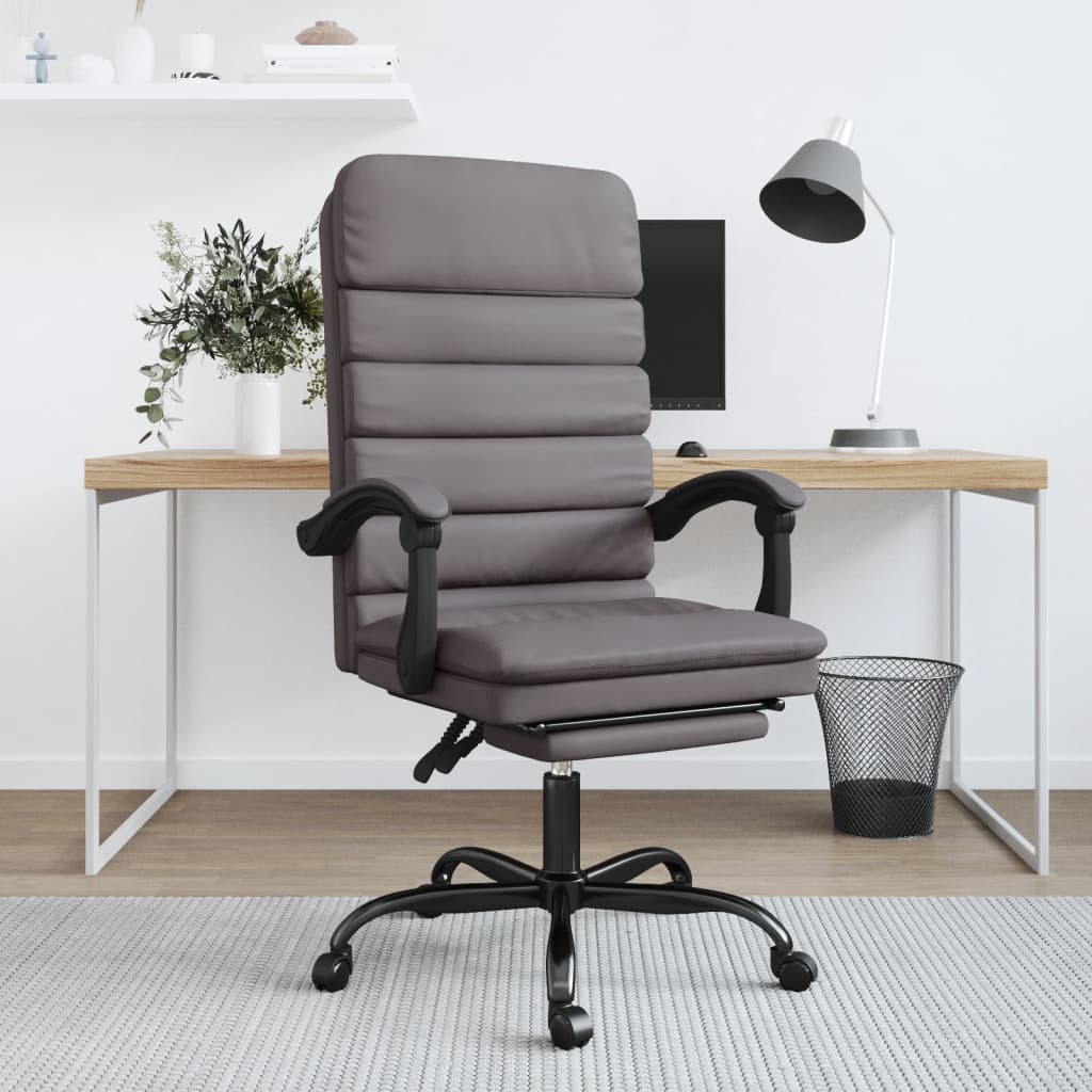 Vidaxl  Silla De Oficina Reclinable Masaje Cuero Sintético Gris , Leroy Merlin