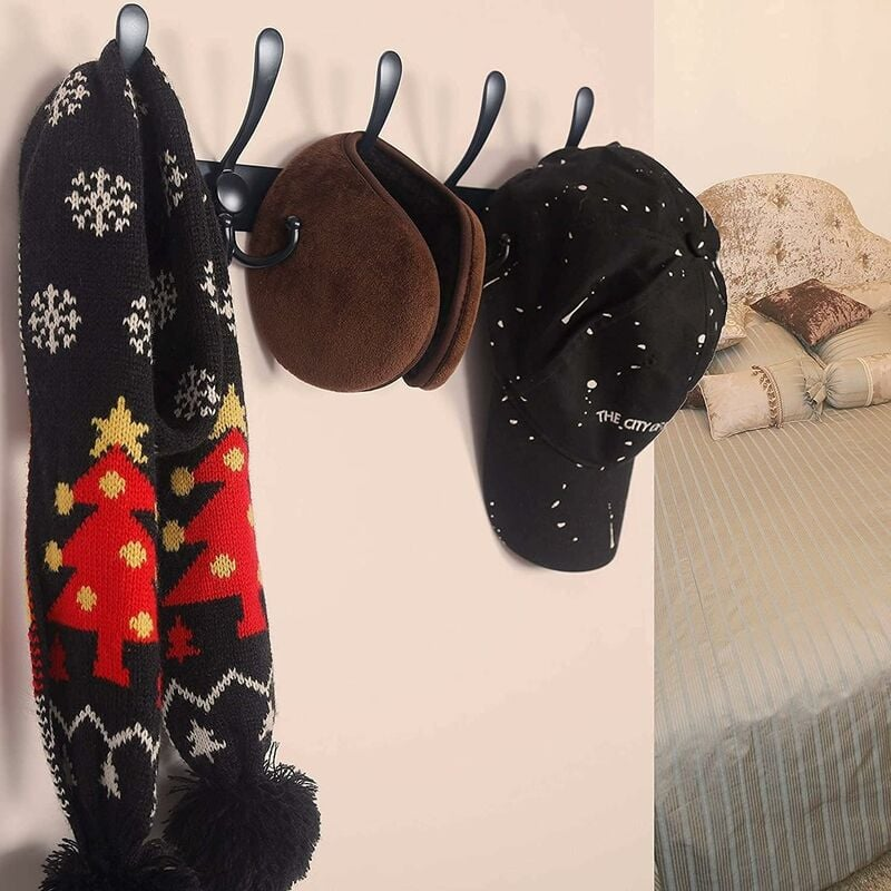 Porte manteau mural, 5 patères inox, patères salle de bain, salon - 40 cm, noir - 4