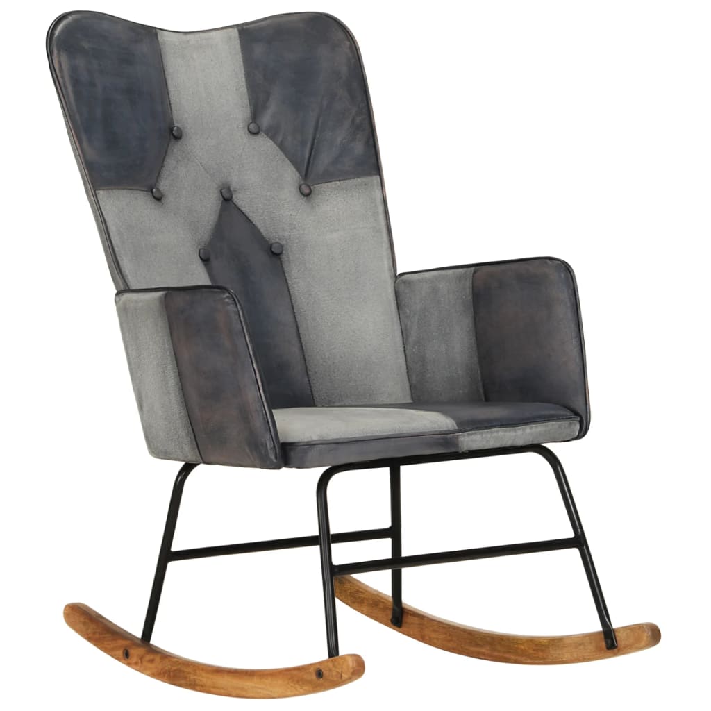 Mecedora | sillón balancín relax | sillón de salón de cuero auténtico y lona gris cfw726352