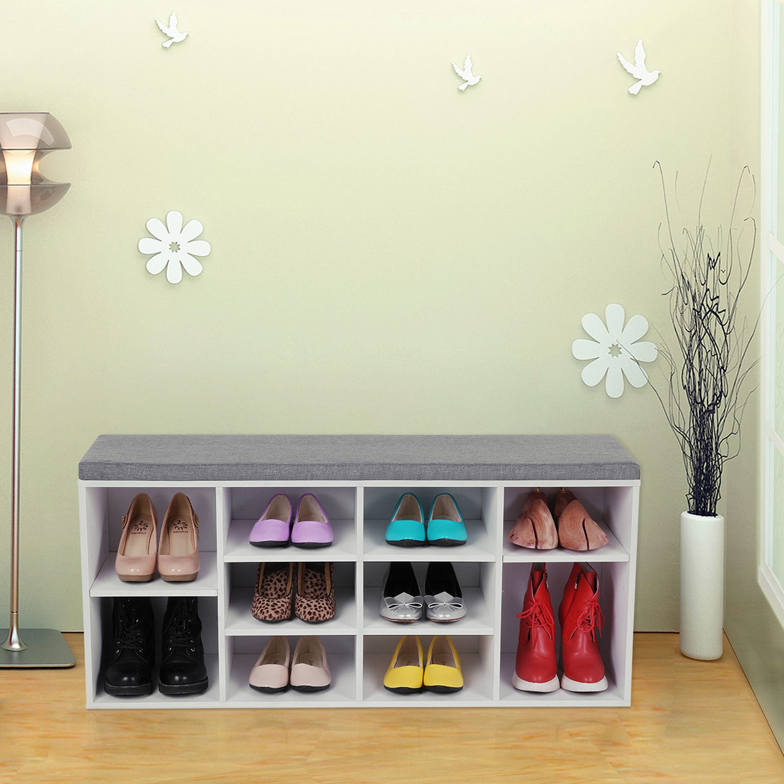 Meuble À Chaussures, Banc d'entrée Avec 10 Compartiments, 104 x 30 x 48 cm, Blanc - 8