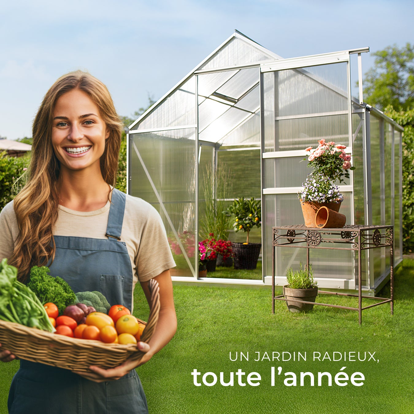 Serre en aluminium 5,85 m³ avec porte coulissante 2 fenêtres de toit et isolant thermique TECTAKE - 8