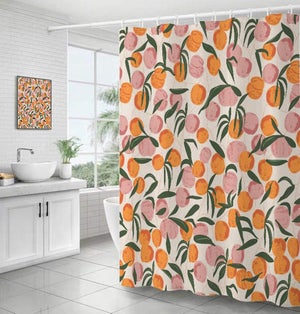 Lifeel Tenda Da Doccia Con Frutta - Colore Pesca - 91x182 Cm - Tessuto 100% Poliestere Impermeabile, Stampa Digitale Ecologica, Design Colorato Per Bagno