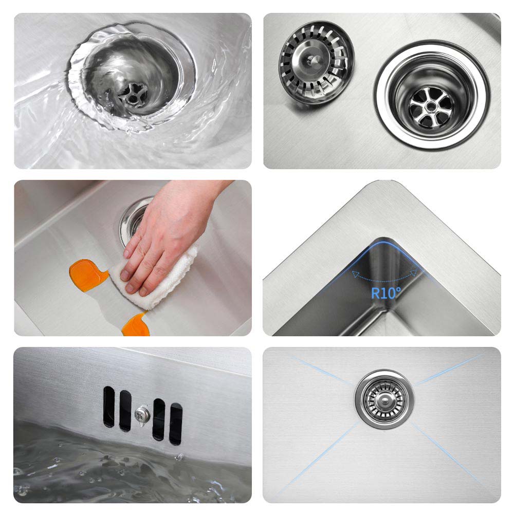 AuraLum Max Évier Cuisine 1 Bac en Acier Inoxydable 304 Brossé 45x45CM Évier encastré et à Poser Évier avec Trou de Montage pour Robinet,EU Modèle - 2