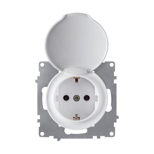 Prise avec terre et couvercle, bornes à vis, sans plaque-