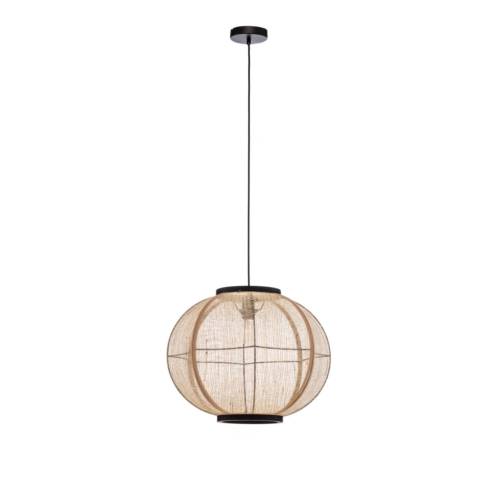 Suspension Lindby Aurinil, couleur bois, lin, Ø 48cm, E27, Suspension