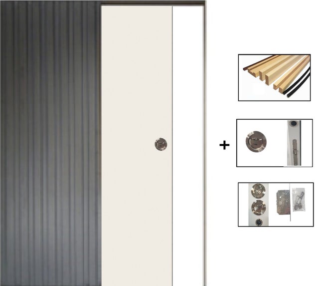 Porte Coulissante Lacdor Blanc Ral9010 H204 X L83 + Systeme A Galandage Et Kit Finition Inclus Gd Menuiseries