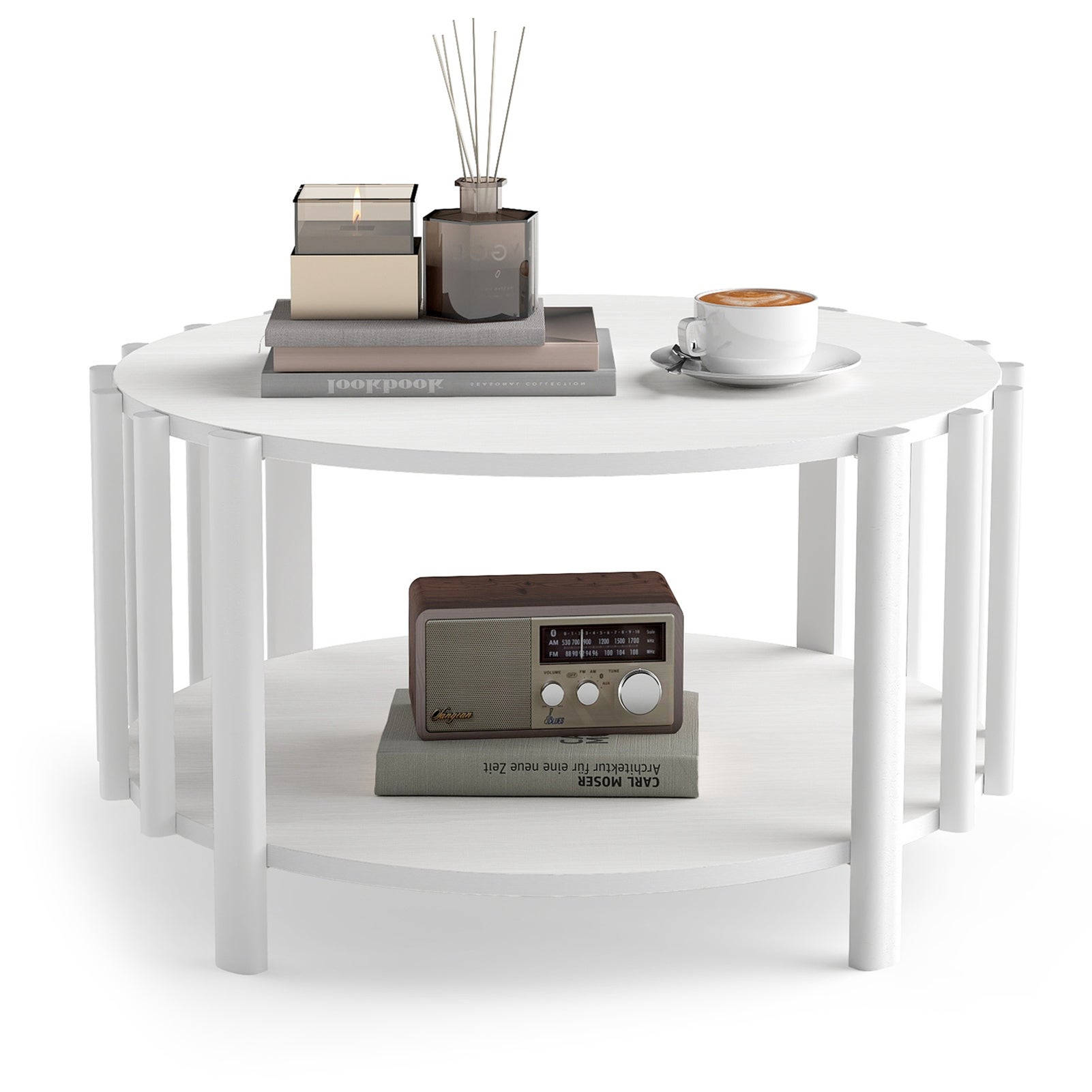 Tavolino rotondo moderno 70x40 cm in MDF – Design minimalista multifunzionale per soggiorno, tavolino decorativo – Bianco - 2