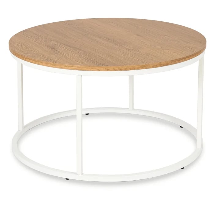 Stolik Kawowy Okrągły Loft Duży Ława Do Salonu Kanapy Dąb Biały ANN MAX
