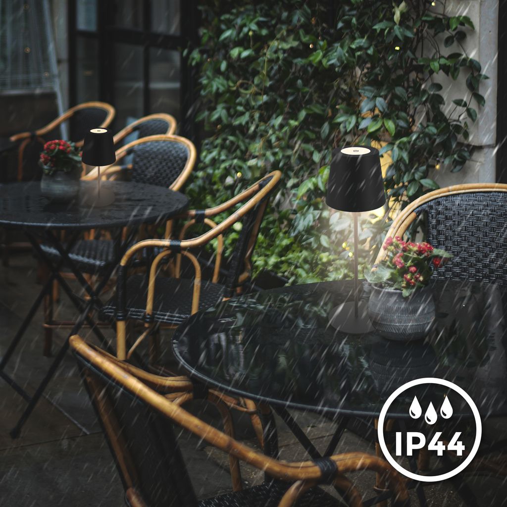 Lampe de table LED rechargeable - IP44 - Touch dimmer 3 niveaux - USB - Noir - 2.700K - autonomie 12h - B.K.Licht - 6