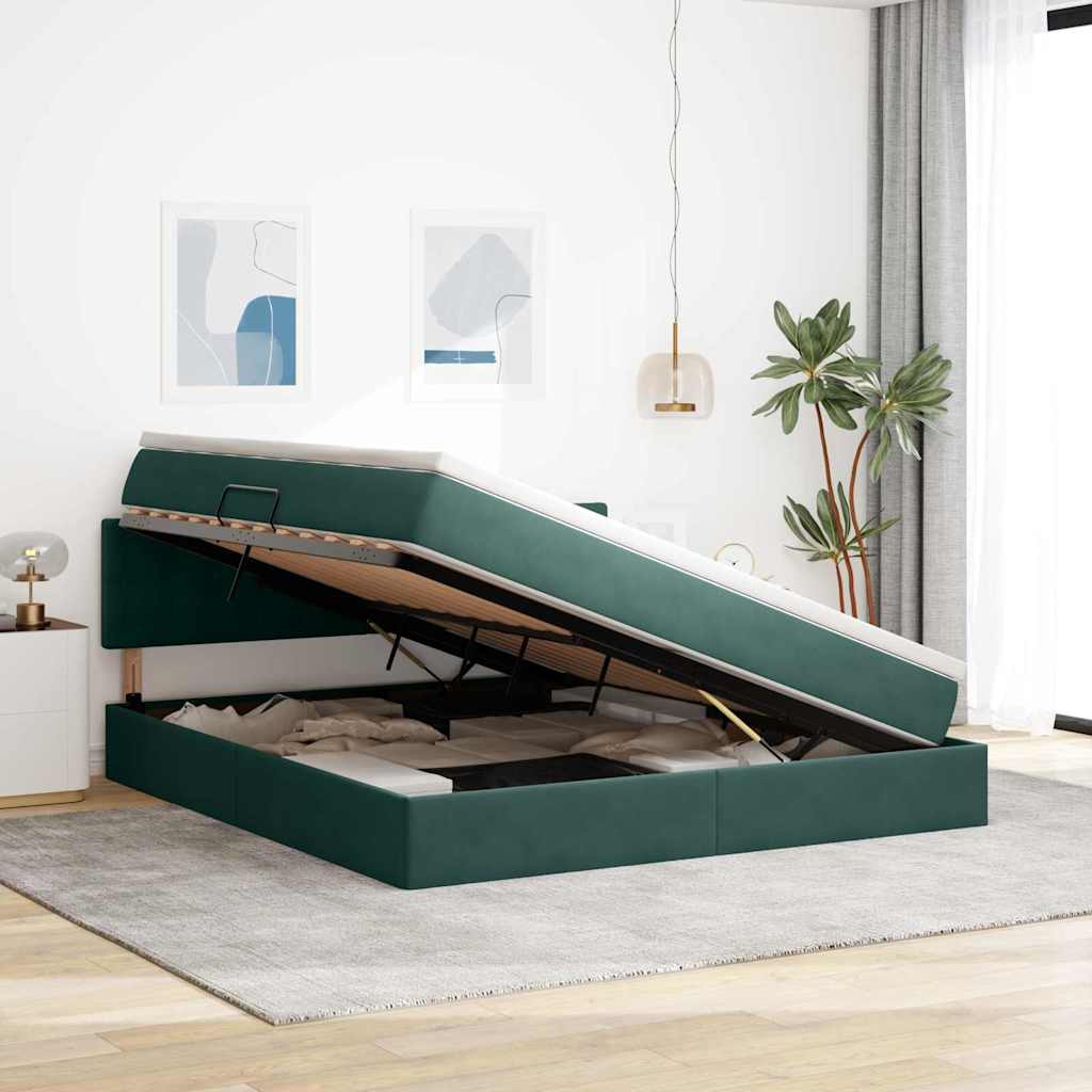 Lit avec rangement, vert foncé, 160 x 200 cm, velours - 4