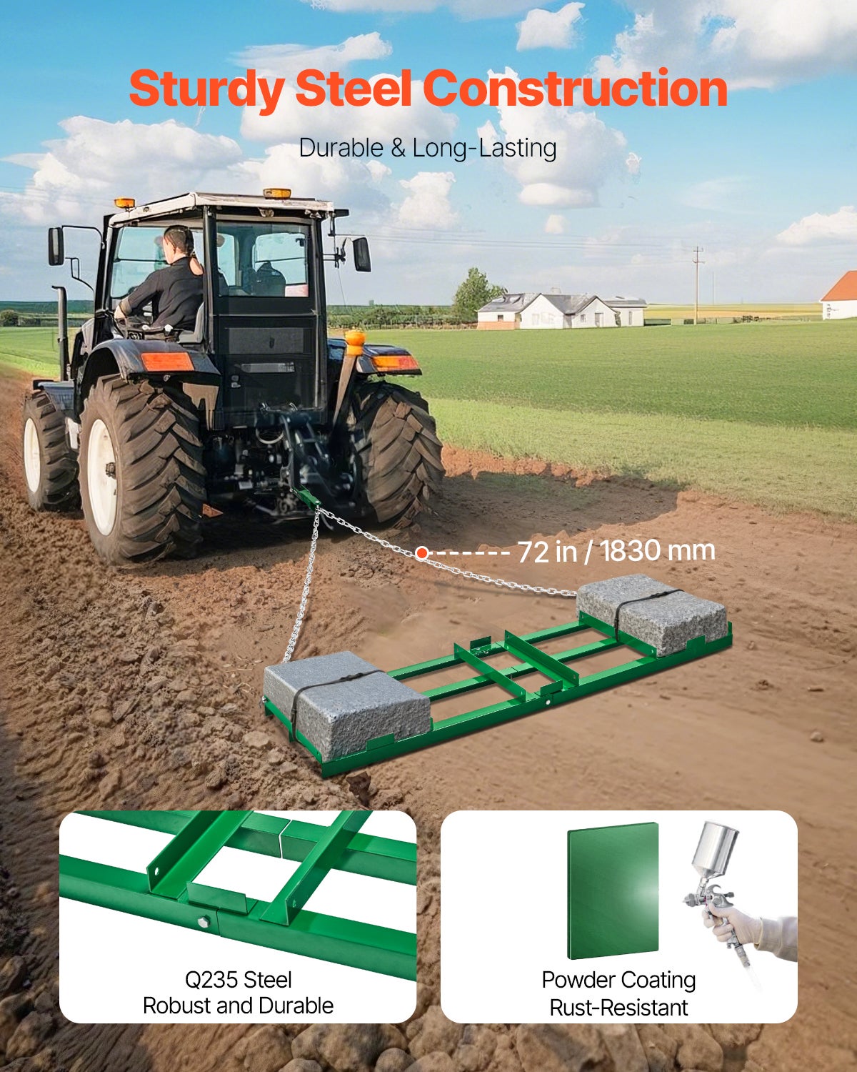 Brona wleczona brona łąkowa brona łąkowa wleczona kosiarka ciągnikowa brona polowa 1830x500mm VEVOR