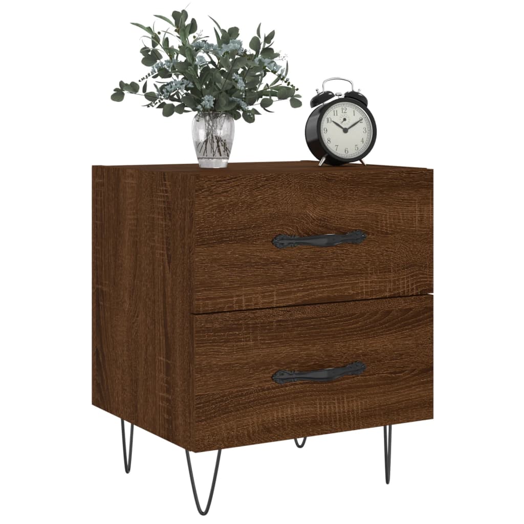 Table de chevet chêne marron 40x35x47,5 cm bois d’ingénierie - 2