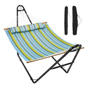 VEVOR Hamac pour deux personnes avec support, capacité charge 217 kg, hamac double avec support en acier portable, sac de transport et oreiller, hamac