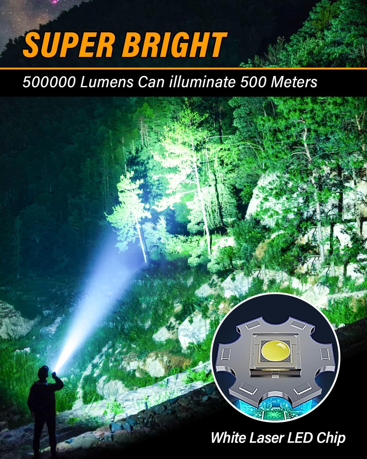 5 ensembles Lampe Torche LED Ultra Puissante, 100 000 Lumens Lampe Torche LED Rechargeable, 7 Modes Super Lumineuse, Longue Durée, IPX7 Étanche I - 2