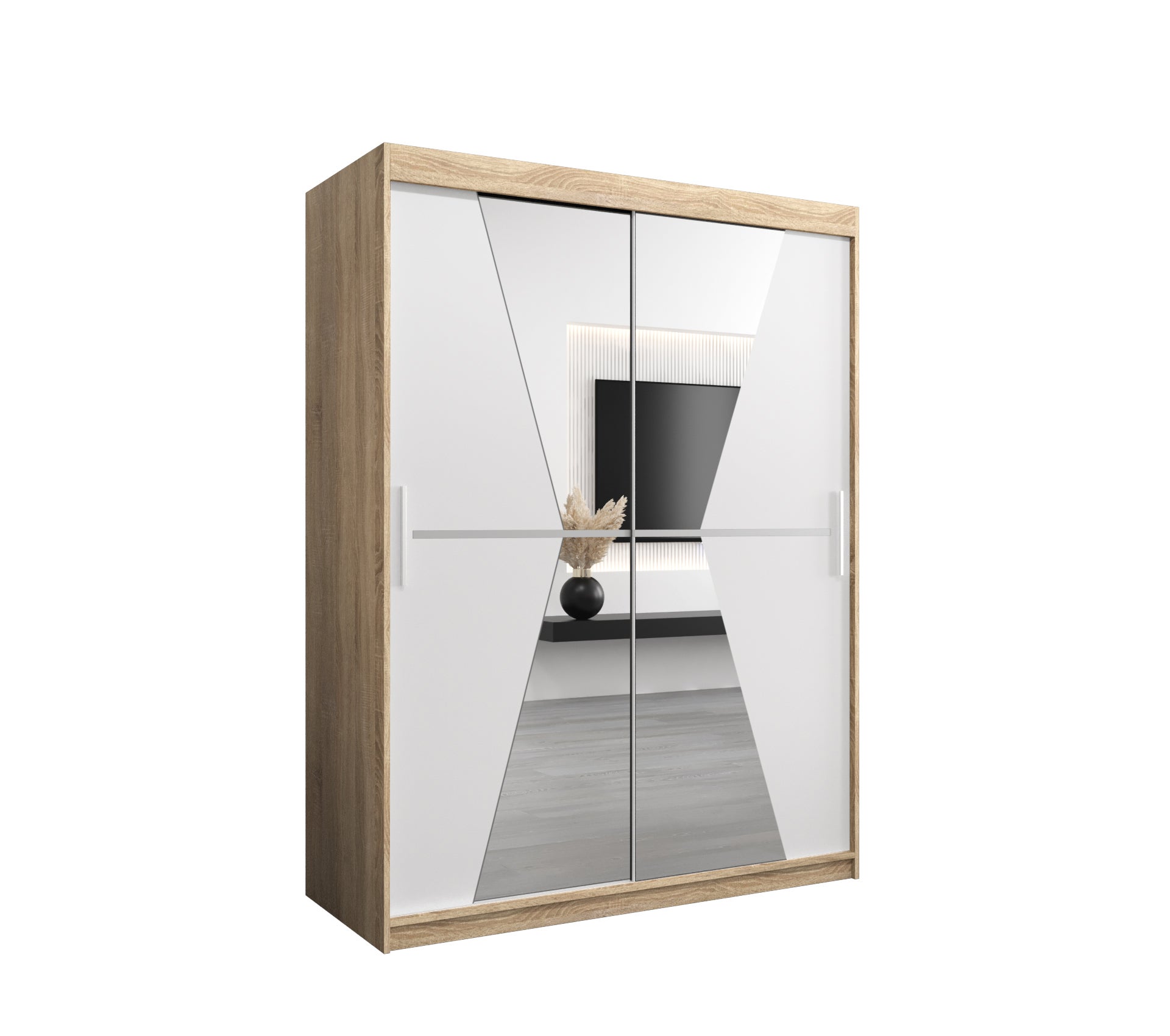 Szafa przesuwna garderoba MAROKO 150 x 62 x 200 cm Sonoma + Biały - Abiks Meble