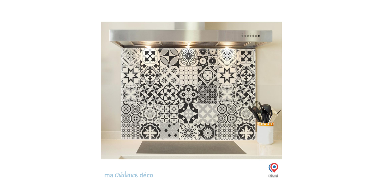 Fond de hotte carreaux ciment Noir et Blanc - Verre trempé - L 70 cm x