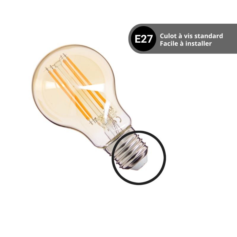 Xanlite - Lot de 2 ampoules à filament LED A60 Globe ambrées, culot E27, 806 Lumens, conso. 9W éq. 60W, Blanc chaud - PACK2RFDE800GA - 3