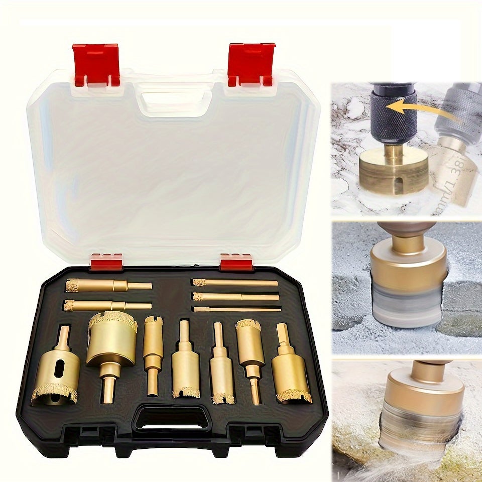 Kit De 16 Scies Cloches Diamantées Pour Perceuse - Taille 21,5x14 Cm, Acier Et Caoutchouc