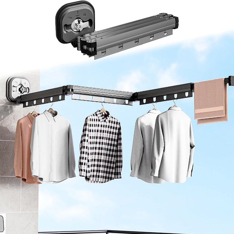 Rozkładana suszarka do ubrań – Ścienna suszarka na przyssawki, przenośna, idealna do przechowywania w domu – 3-warstwowa, czarna