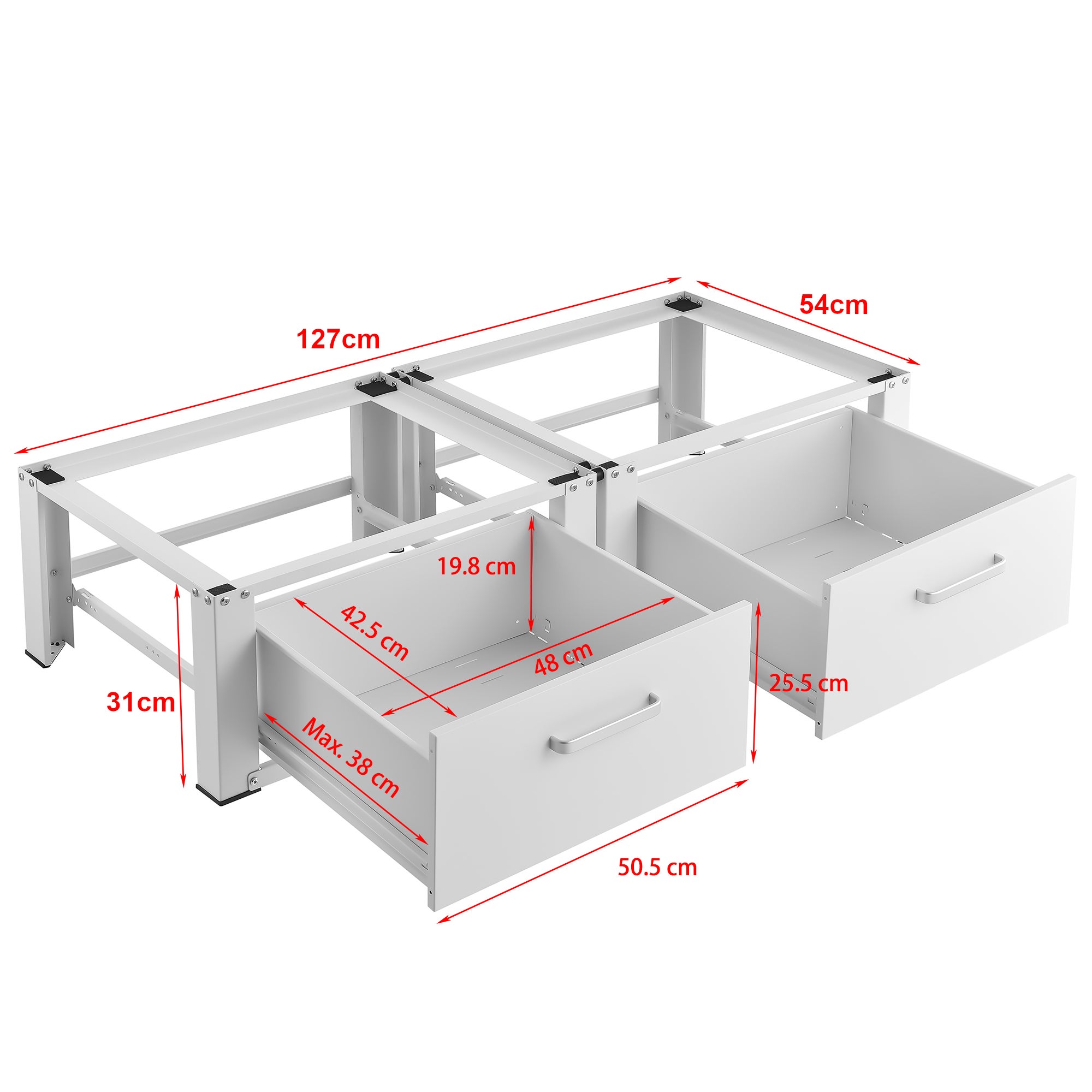 Double socle Heyen avec tiroir pour lave-linges séche-linges 127 x 54 x 31 cm - 4