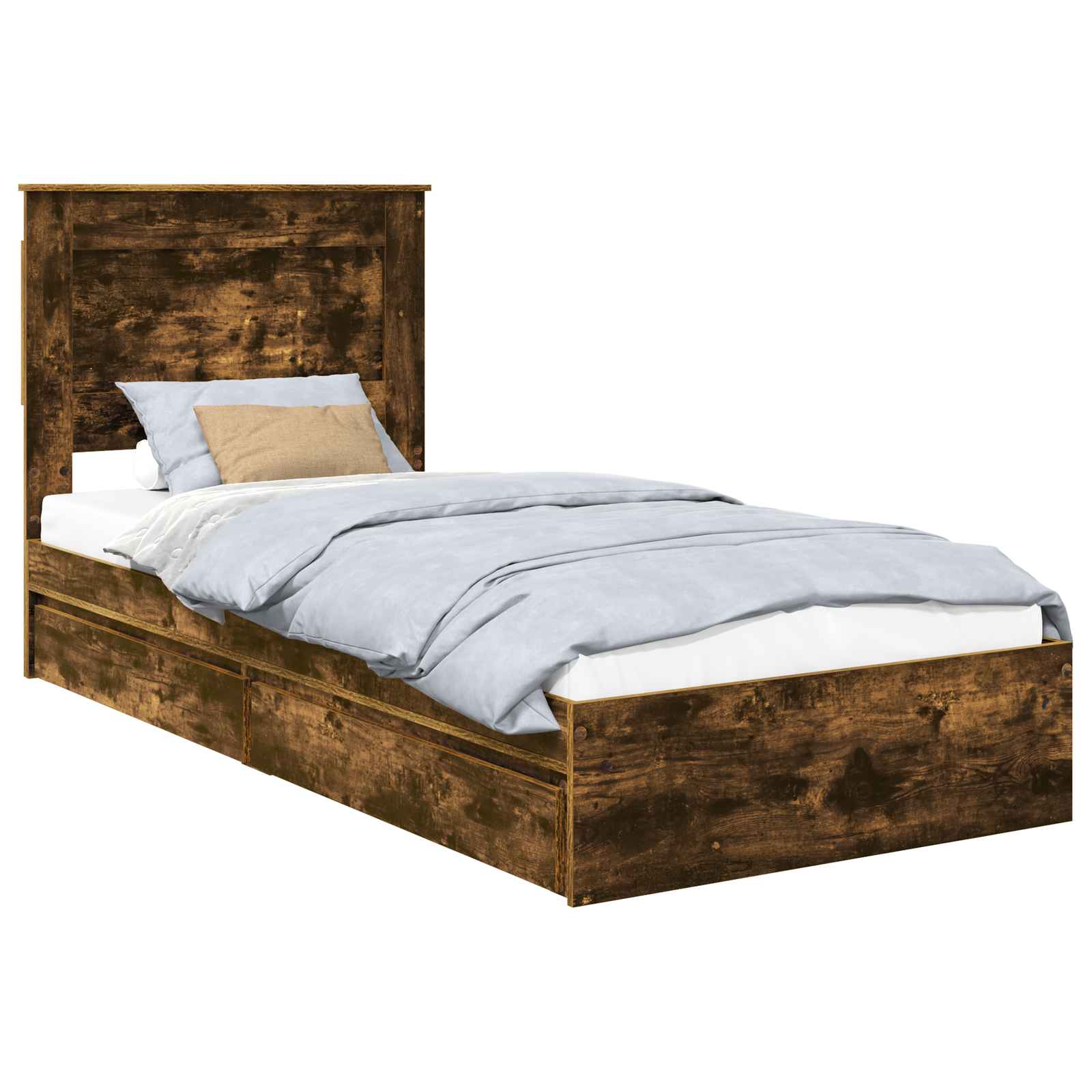 Lit de rangement chêne fumé 75 x 190 cm en panneau de bois - 2