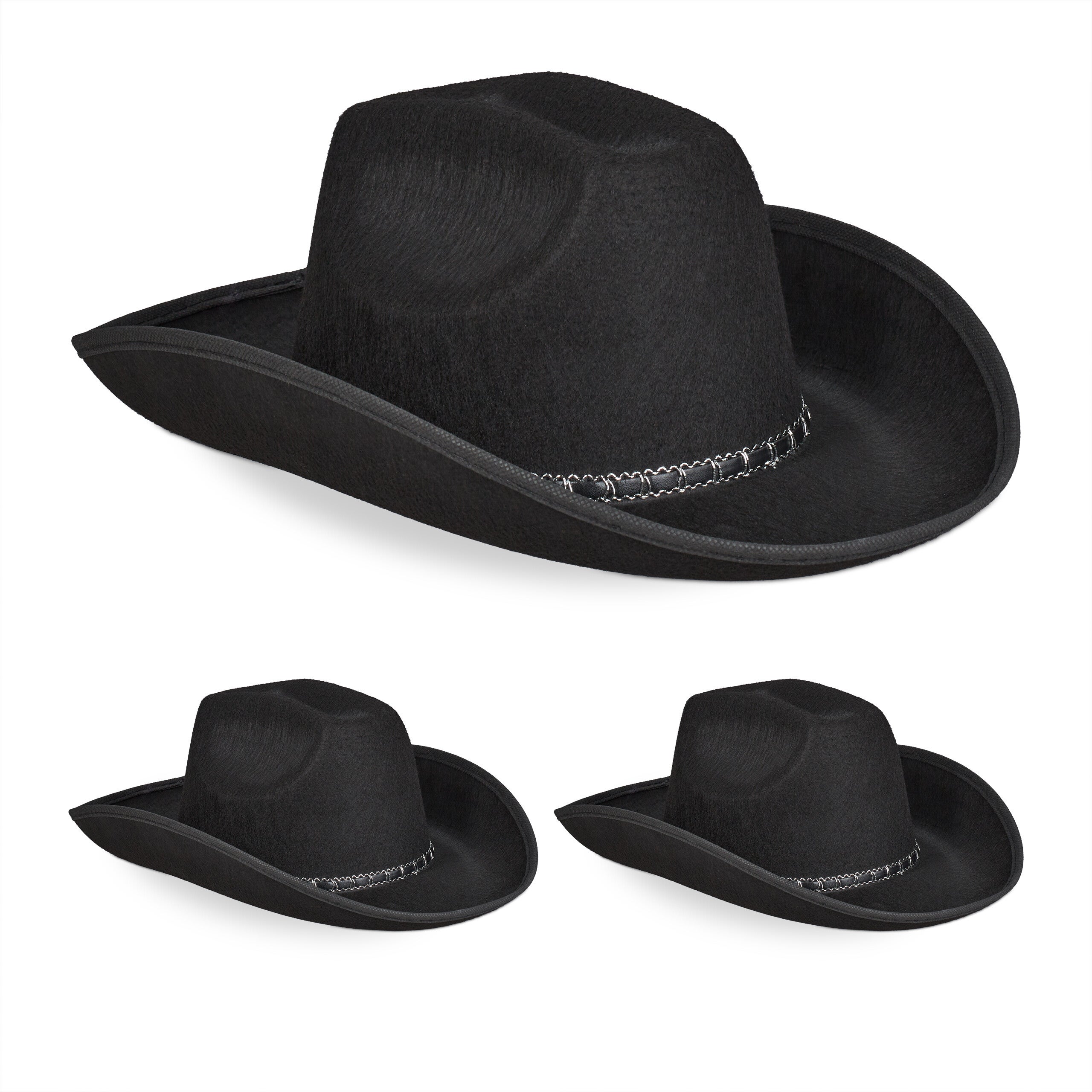 Cappello Western Tesa Larga Cappello Cowboy Western Nero In Feltro - Tesa Larga, Cinturino Argento, Stile Retrò Unisex Cappello Cowboy Retrò Uomo Donna
