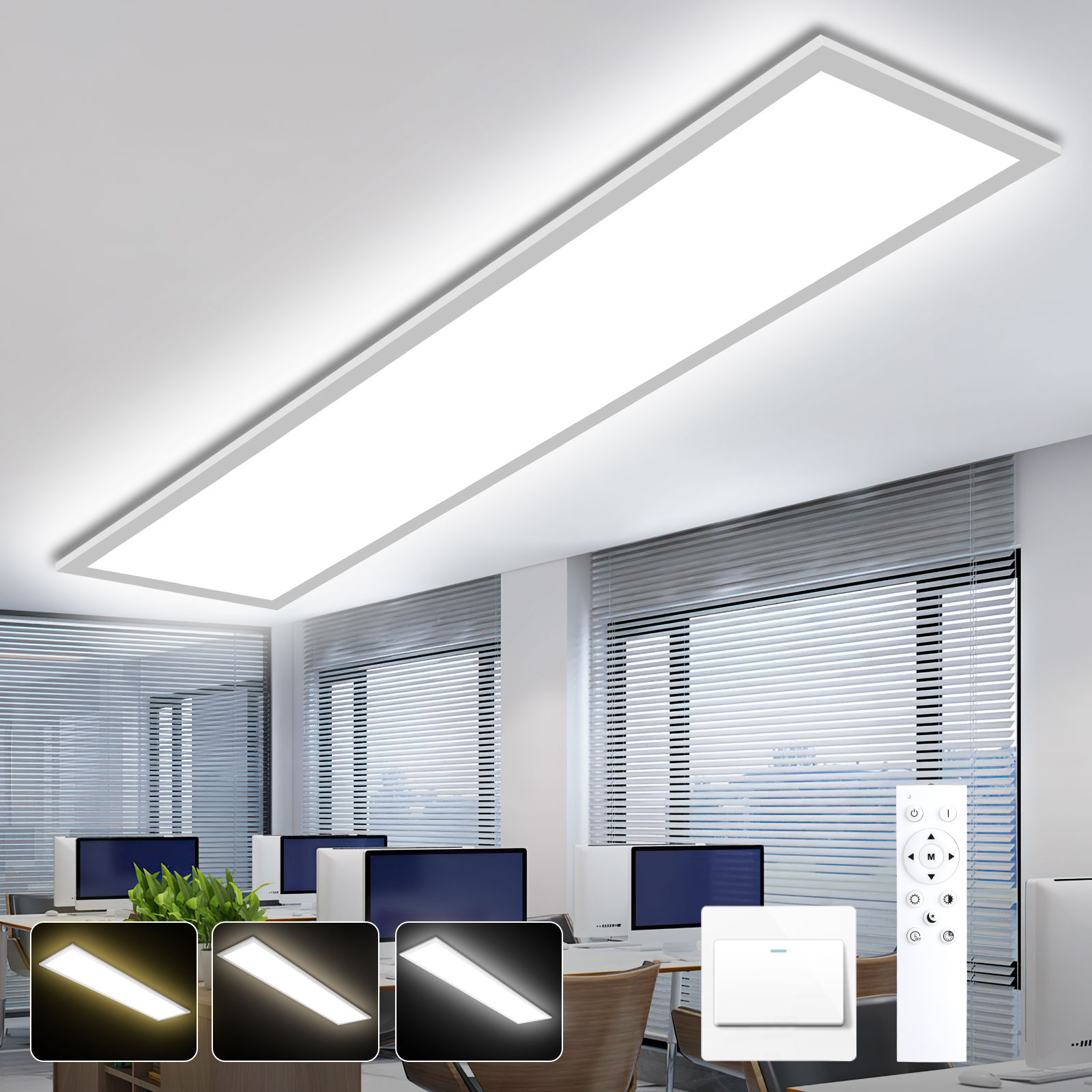 LOVHAUS Panel LED do Salonu 100CM, CCT 3000-6500K Plafon LED 30W, 3300LM Oświetlenie LED Sufit Salon Ściemniacz z Pilotem