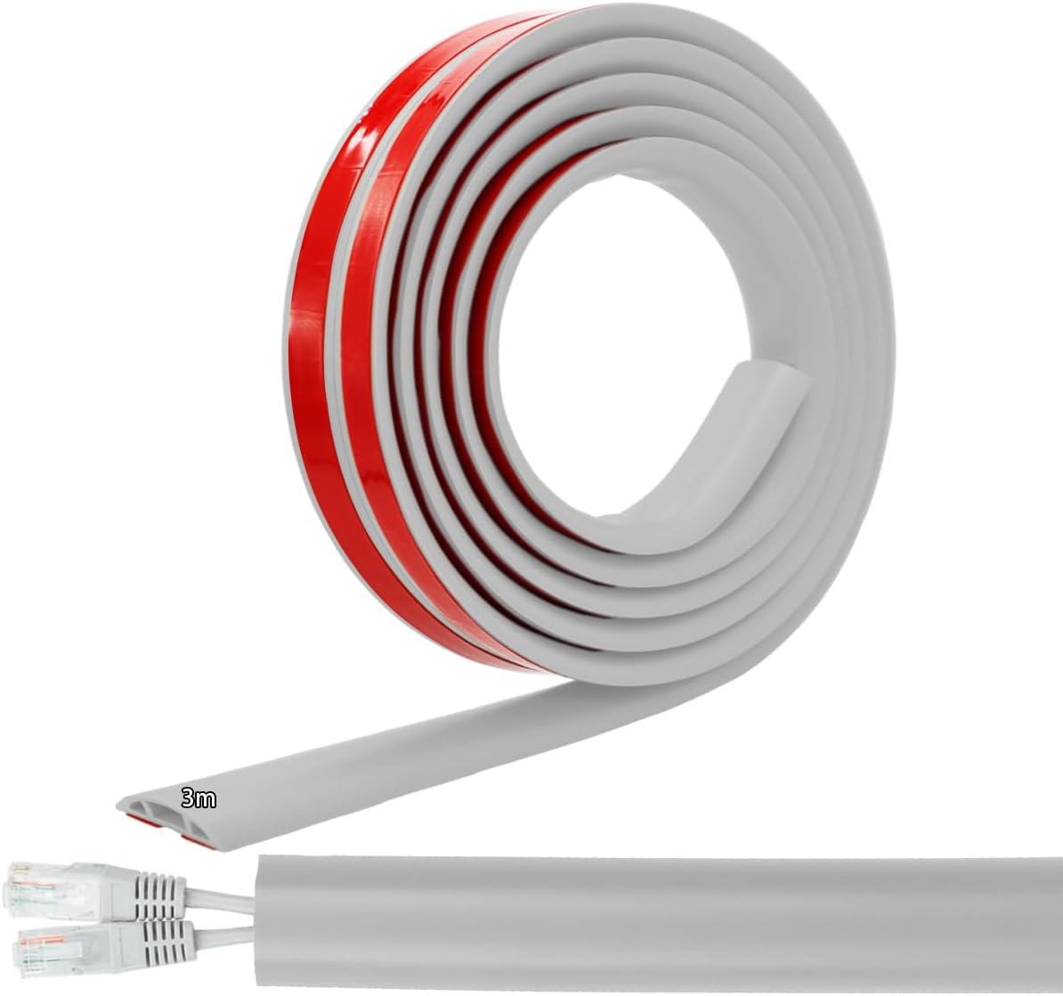 Osłona kabla podłogowego, samoprzylepna, osłona kabla elektrycznego podłogowego, 3 m x 30 mm, mały, elastyczny kanał kablowy, kolor szary