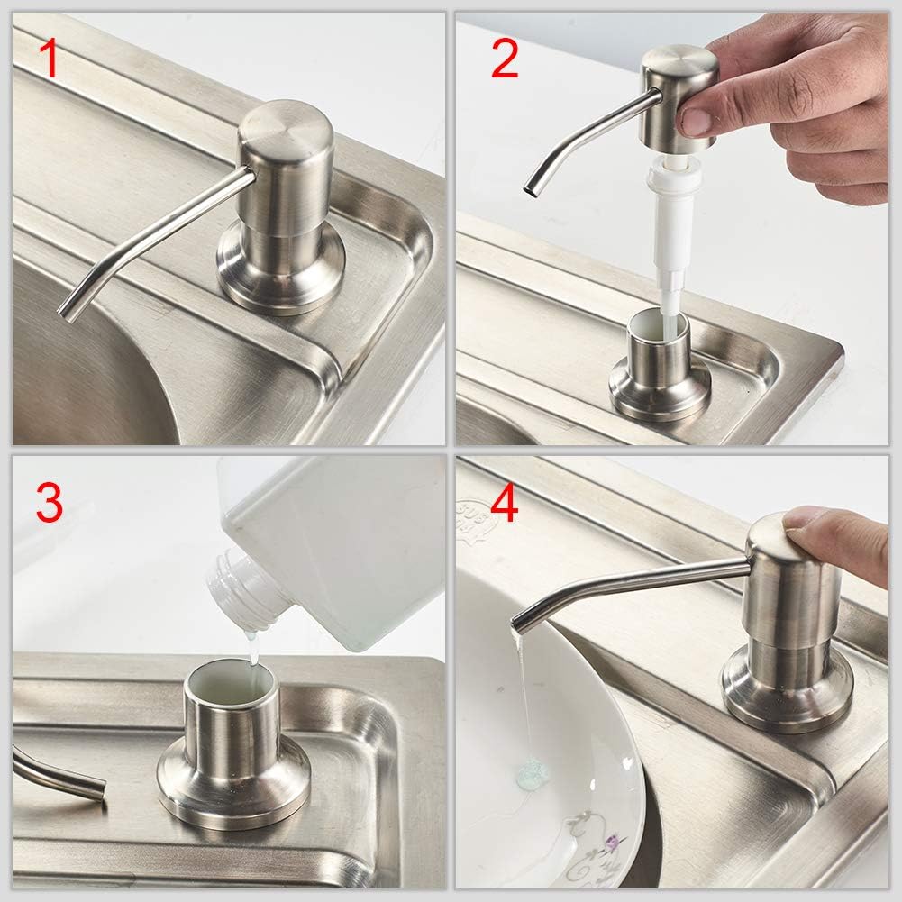 Distributeur de savon pour évier de cuisine, bouteille brossée de 500ml, diffuseur à pompe de liquide, distributeur caché pour lave-vaisselle - 4