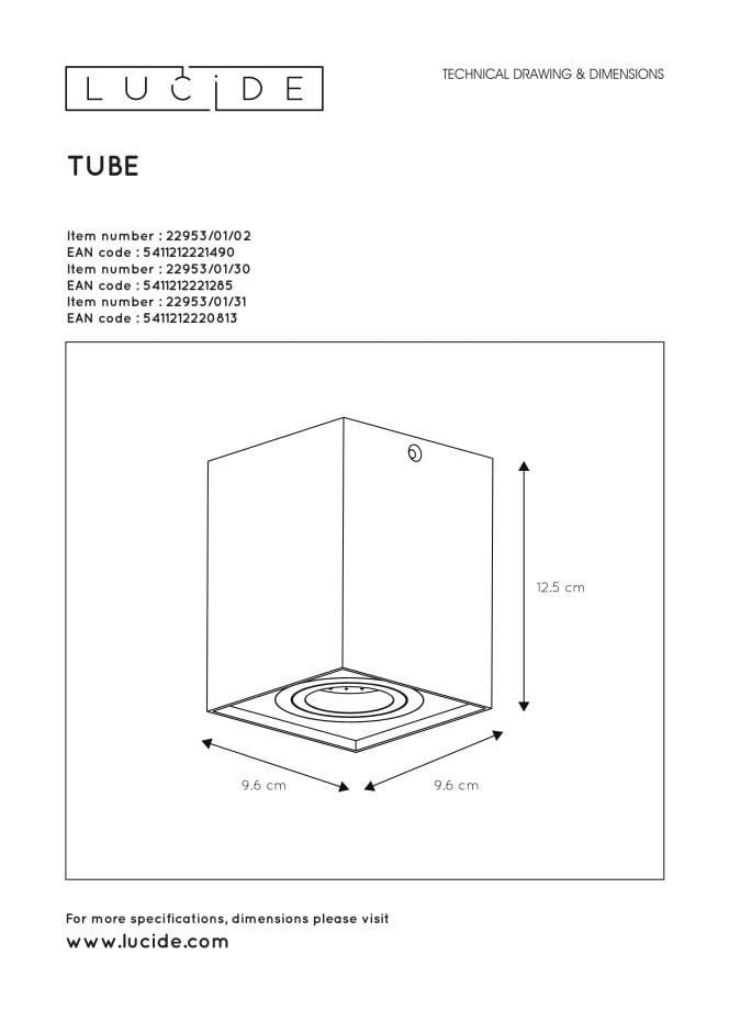 Spot plafond TUBE - Blanc - 1xGU10 (MR16) - Lucide - 4