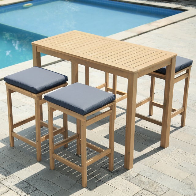 ARUBA 4-osobowa podstawa stołowa z drewna akacjowego - szare poduszki