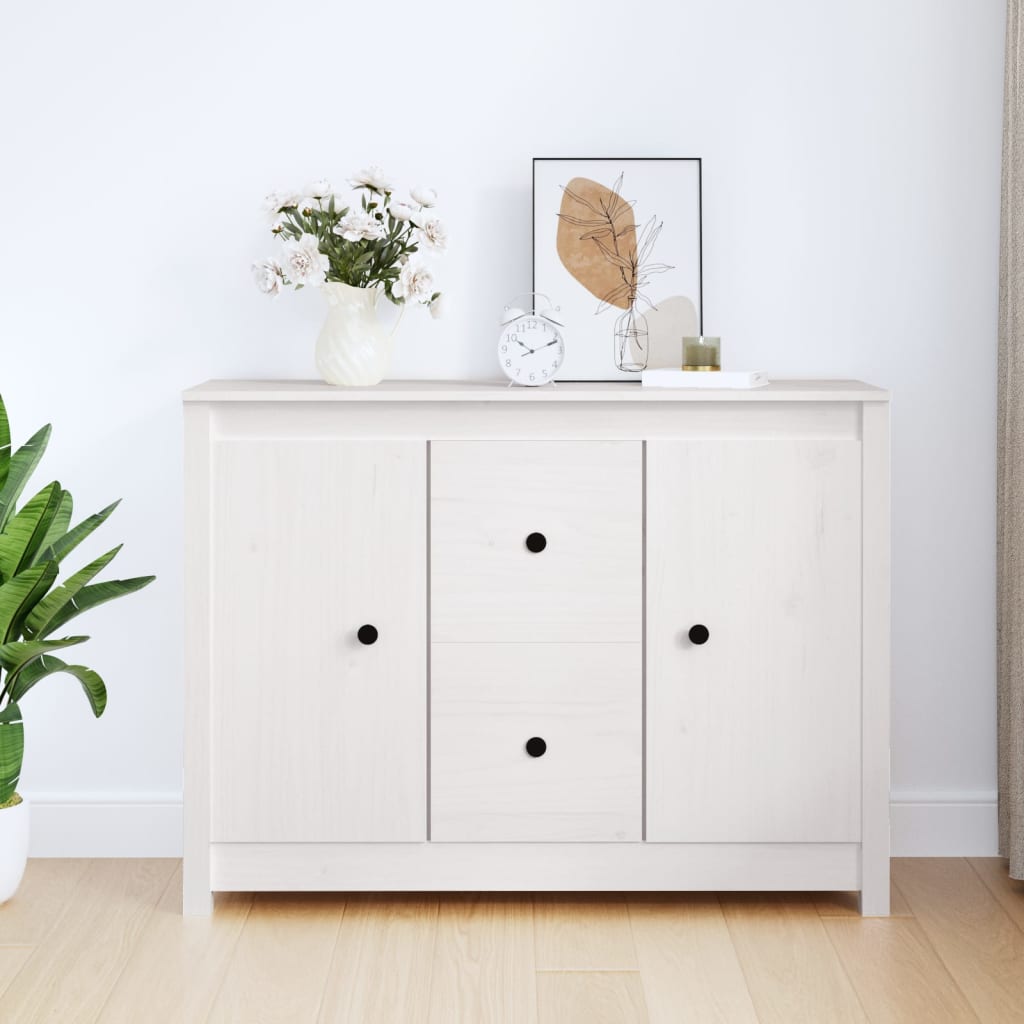Buffet ALTA Blanc - 112x35x73 Cm - Bois Massif De Pin - Neuf