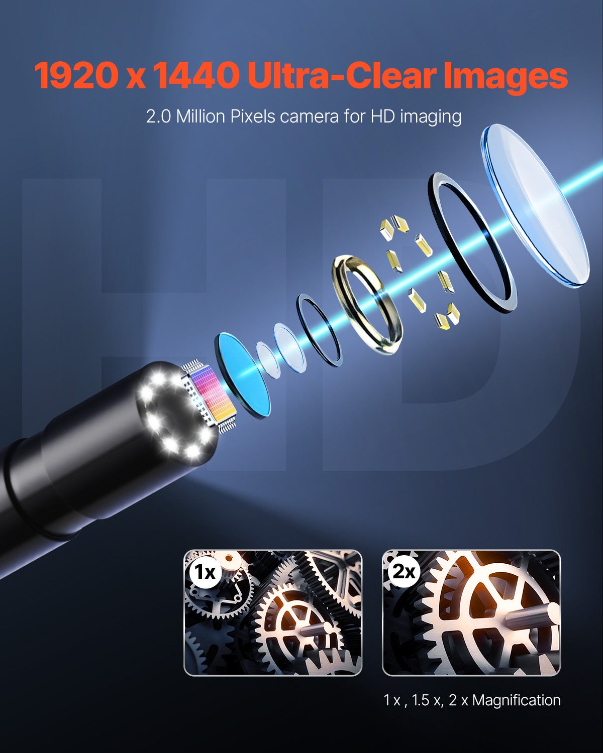 Telecamera endoscopica,HD VEVOR 1920p,illuminazione LED 8,cavo semi-rigido 5 m,zoom x2,impermeabile IP67,Android,iOS,auto,idraulica - 3