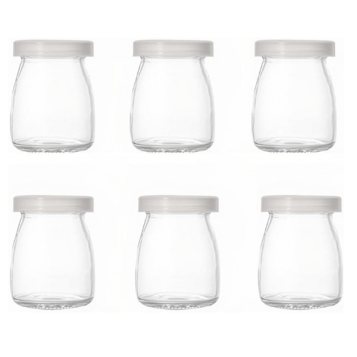 Lot De 6 Pots En Verre 100 Ml Avec Couvercle - Pour Yaourt, Pudding, Confiture - Lavable Lave-Vaisselle - 10