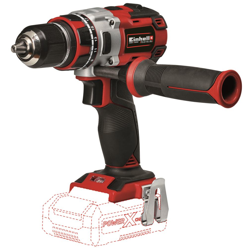 Einhell Trapano Avvitatore a Batteria TE-CD 18 Li Brushless-Solo Power X-Change (18V, Motore Brushless, 2 Velocità, Torsione 60 Nm, senza Batteria e C - 6
