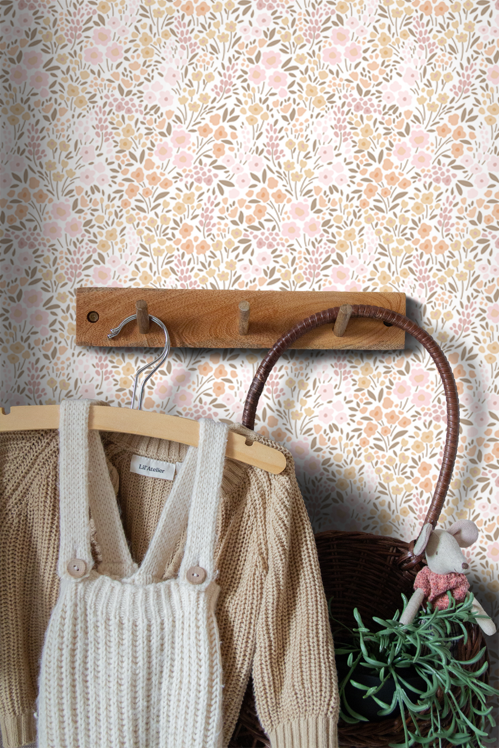 Papier peint fleurs rose clair et beige - 53 cm x 10.05 m - ESTAhome - 2