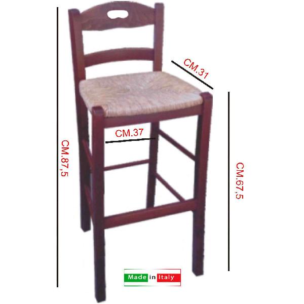 Sgabello Snack Paglia Noce Giaquinto - Design Classico, Seduta In Paglia, Struttura Legno Noce, Portata 120 Kg