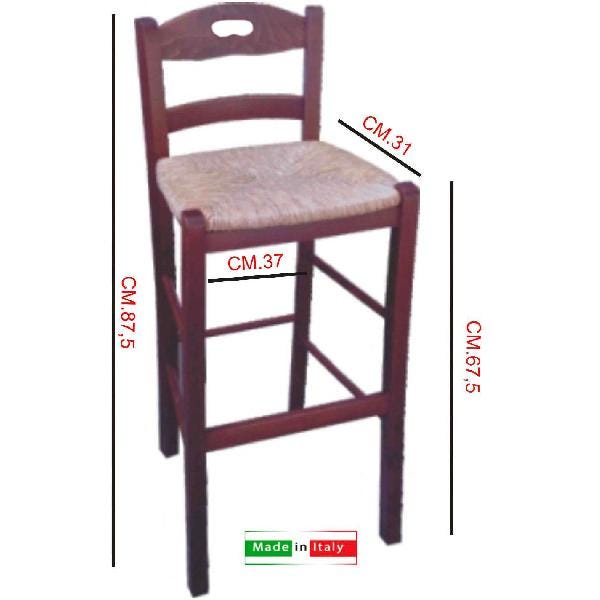 Sgabello Snack Paglia Noce Giaquinto - Design Classico, Seduta In Paglia, Struttura Legno Noce, Portata 120 Kg