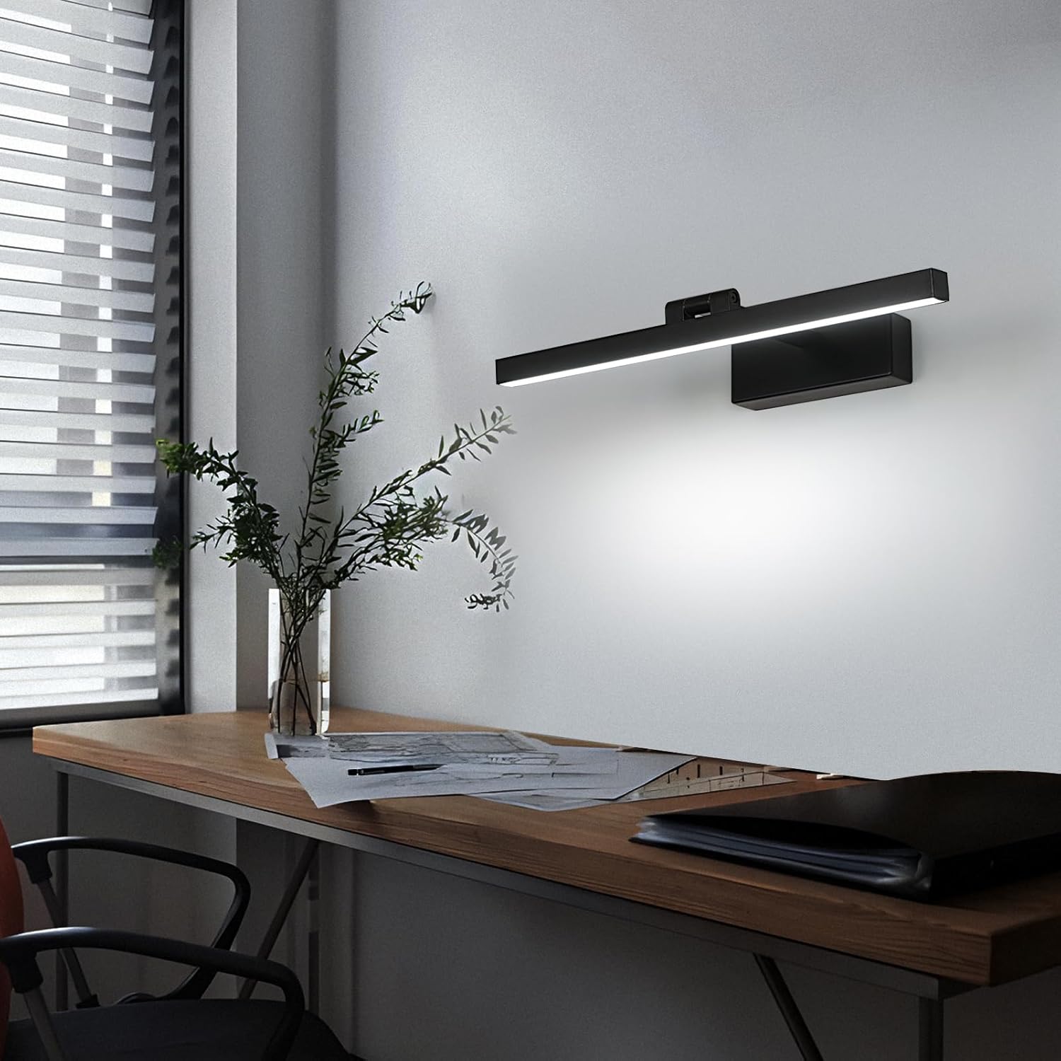 GOECO Lampe Miroir Salle de Bain 9W 1100LM 220V, 40cm Lampe Miroir Applique LED Salle de Bain, Blanc Froid 6500K Luminaire Salle de Bain IP40, Noir - 5