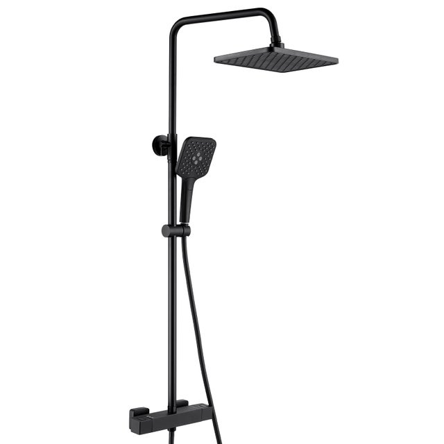 Auralum max Colonne de Douche,Système de douche thermostatique 38°C,avec Douchette à Main avec 3 Jets,30x19CM Pommeau de Douche,Noir